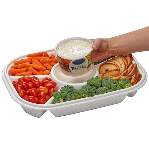 Buddeez Jumbo Divided Serving Tray with Lid - Includes 6 Bins for Party Platter, Snackle Box Container, Fruit and Veggie Tray, Chip - Image 1