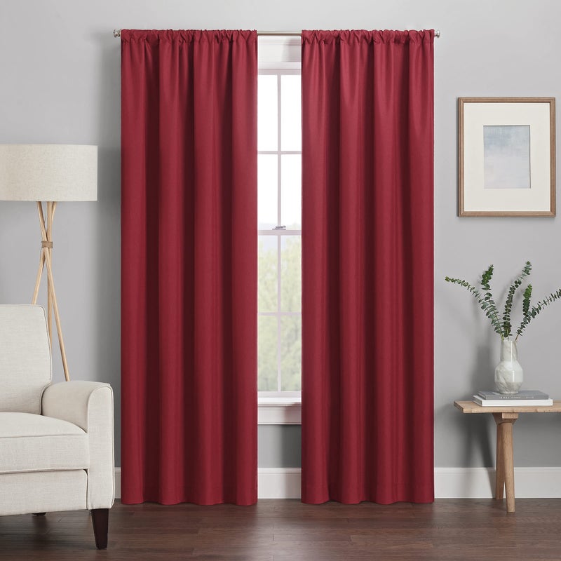 إكليبس Eclipse Kendall Modern Blackout Thermal Rod Pocket Window Startain لغرفة النوم أو غرفة المعيشة (لوحة واحدة) 42 × 63 روبي - Image 2