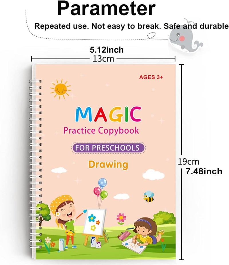 Eclet Magic Book for Kids, Sank Magic Practice Copybook, (4 Book+10 Refill+1 Pen+1 Grip) Number Tracing Book for Pre-Schoolers with Pen, Magic Calligraphy Copybook Set Writing Tool for Kids(A) - Image 3