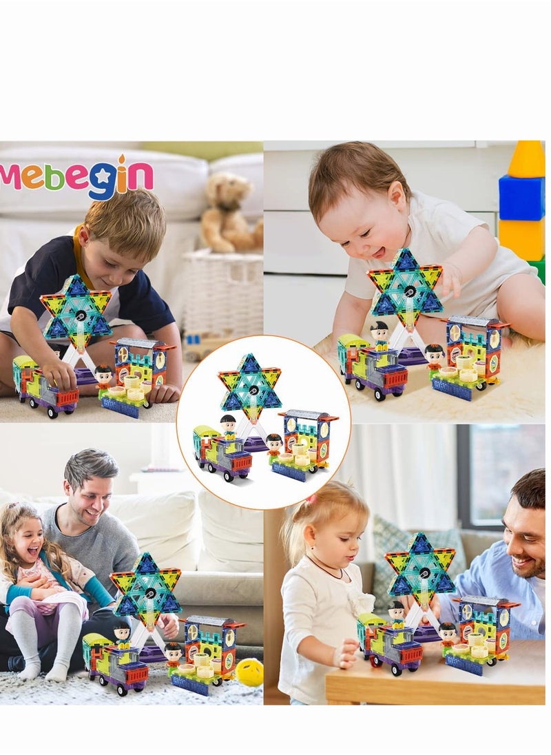 MEBEGIN - 100-Piece Kids Magnetic Tiles Toys 3D Magnetic Building Blocks Construction Educational Toys Inspirational Early Enlightment DIY Magnetic Cars Stacking Montessori Toys - Image 1