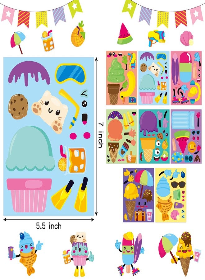 ANGOLIO Summer Face Stickers Party Make a Cute DIY Face Sticker Sheets, Make Your Own Summer Colorful Stickers Games, Sweet Party Party Favors for Girls or Kids (Ice Cream Face Sticker) - Image 2