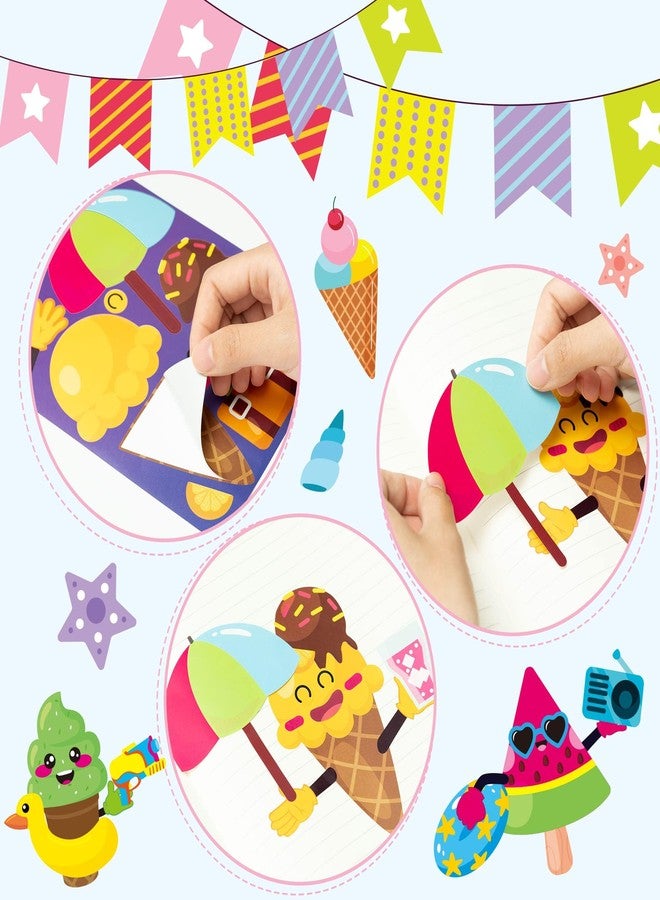 ANGOLIO Summer Face Stickers Party Make a Cute DIY Face Sticker Sheets, Make Your Own Summer Colorful Stickers Games, Sweet Party Party Favors for Girls or Kids (Ice Cream Face Sticker) - Image 3