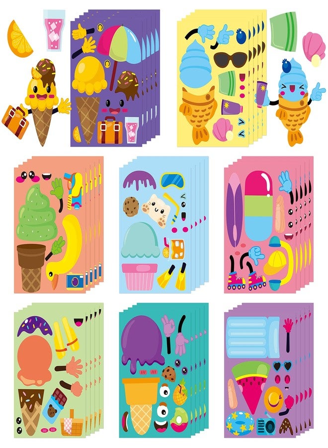 ANGOLIO Summer Face Stickers Party Make a Cute DIY Face Sticker Sheets, Make Your Own Summer Colorful Stickers Games, Sweet Party Party Favors for Girls or Kids (Ice Cream Face Sticker) - Image 1