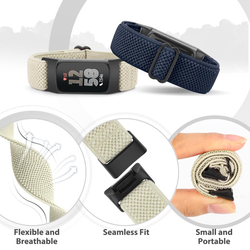 Bcuckood 5 Pack Elastic Nylon Watch Bands Compatible for Fitbit Charge 6/Fitbit Charge 5, Adjustable Breathable Replacement Stretchy Nylon Loop Wristband Sport Strap for Women Men - Image 5