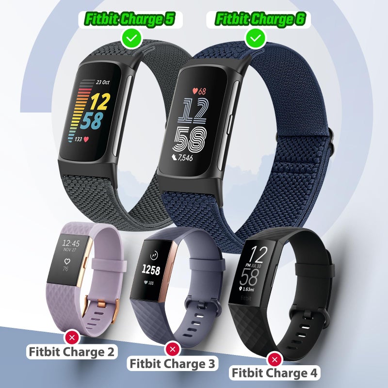 Bcuckood 5 Pack Elastic Nylon Watch Bands Compatible for Fitbit Charge 6/Fitbit Charge 5, Adjustable Breathable Replacement Stretchy Nylon Loop Wristband Sport Strap for Women Men - Image 4
