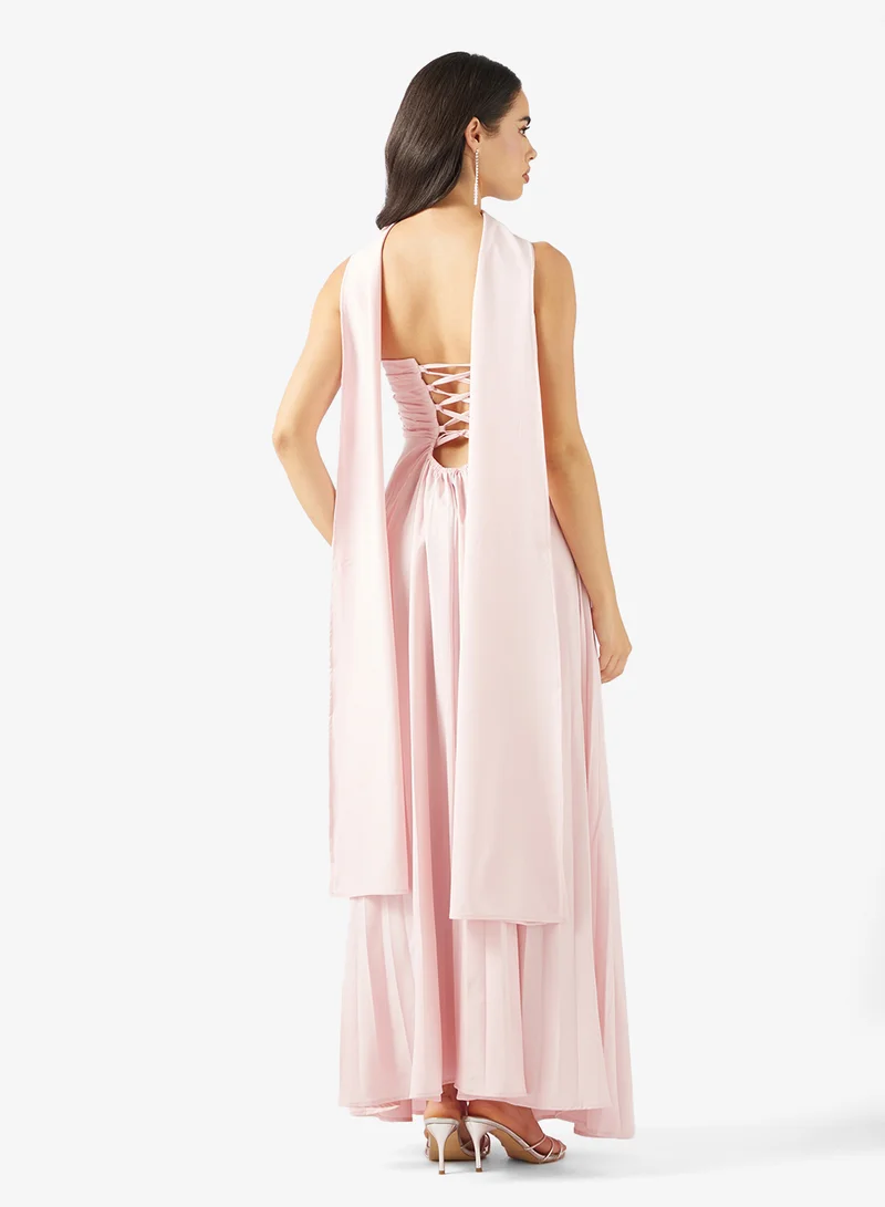 Ginger Bandeau Pleated Dress with Scarf Detail