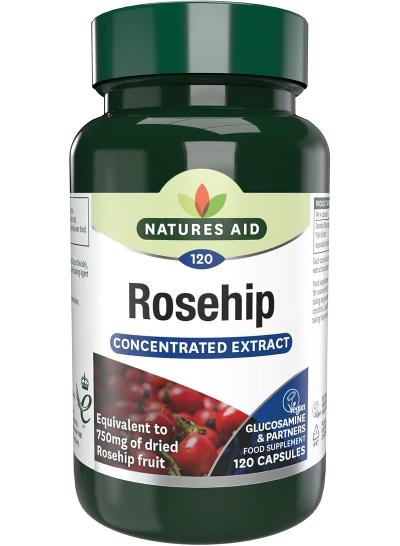 Natures Aid Rosehip 750mg 120 Capsules – High Strength Rosa Canina Extract for Joint Support, 3000mg Equivalent of Dried Fruit, Vegan, Gluten-Free, Vegetarian, No Gummies or Tablets - Image 1