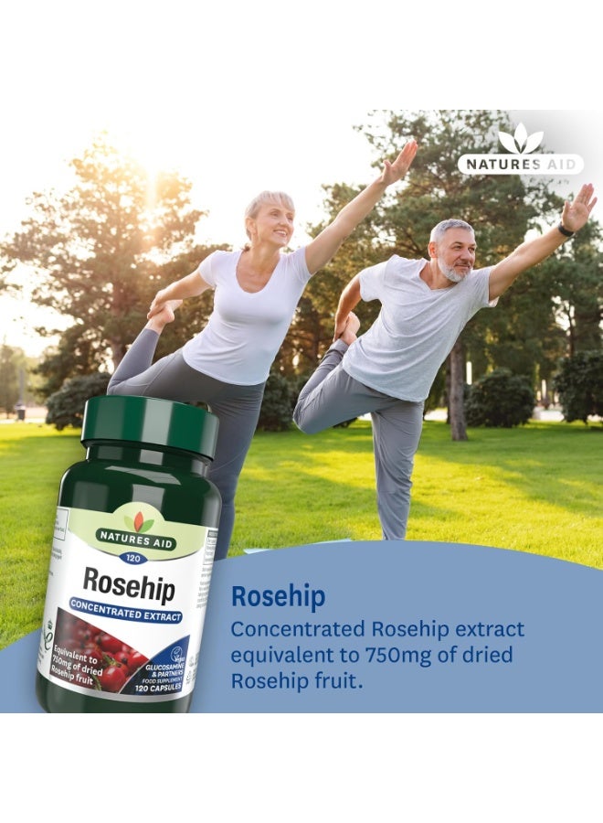 Natures Aid Rosehip 750mg 120 Capsules – High Strength Rosa Canina Extract for Joint Support, 3000mg Equivalent of Dried Fruit, Vegan, Gluten-Free, Vegetarian, No Gummies or Tablets - Image 2