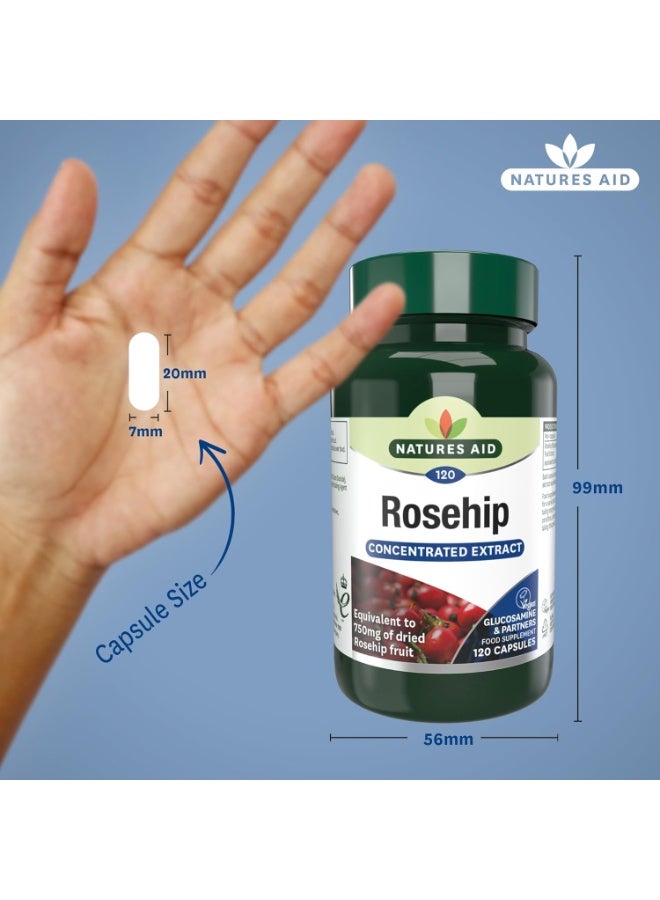 Natures Aid Rosehip 750mg 120 Capsules – High Strength Rosa Canina Extract for Joint Support, 3000mg Equivalent of Dried Fruit, Vegan, Gluten-Free, Vegetarian, No Gummies or Tablets - Image 3
