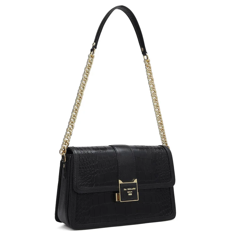 دا ميلانو Genuine Leather Black Sling Bag