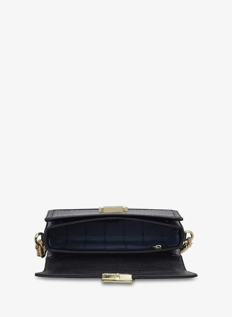 Da Milano Black Da Milano Women's Croco-Embossed Leather Crossbody Handbag with Zip Closure - Black (LB-00870OL) for Women | Best Price UAE
