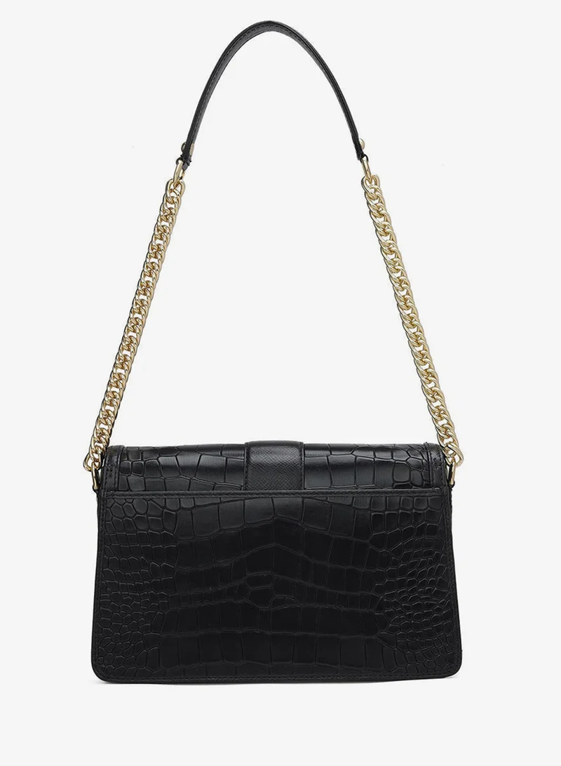 Da Milano Black Da Milano Women's Croco-Embossed Leather Crossbody Handbag with Zip Closure - Black (LB-00870OL) for Women | Best Price UAE