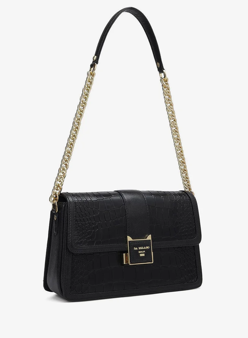 دا ميلانو Genuine Leather Black Sling Bag