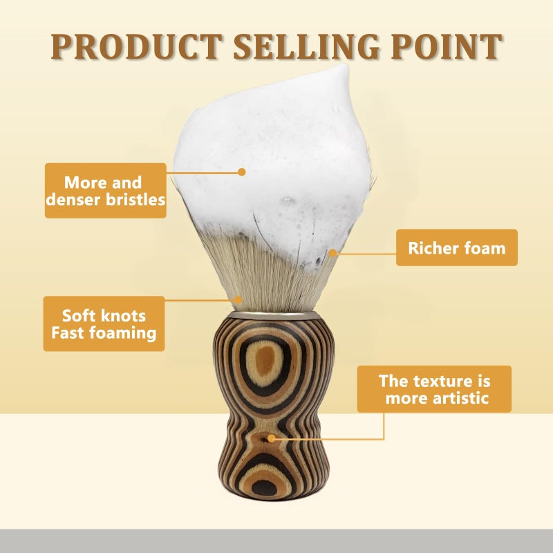 Kikc فرشاة حلاقة مصنوعة يدويًا من شعر ثعلب البحر KIKC للحلاقة الرطبة، شعيرات ناعمة، مقبض خشبي مزخرف بحلقة سنوية، أفضل هدية للرجل ذو اللحية - Image 2