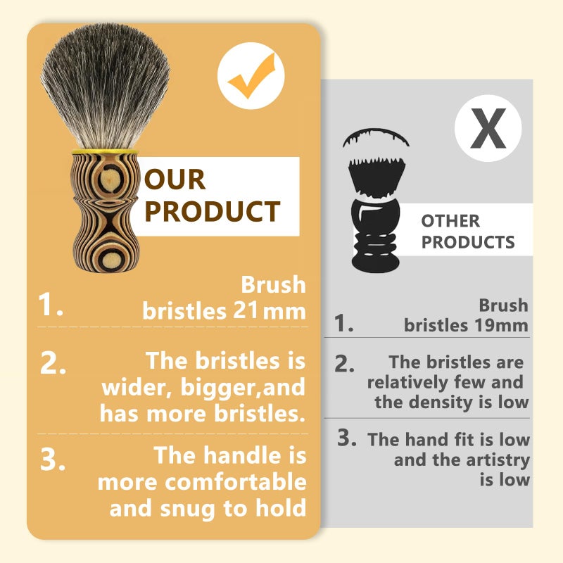Kikc فرشاة حلاقة مصنوعة يدويًا من شعر ثعلب البحر KIKC للحلاقة الرطبة، شعيرات ناعمة، مقبض خشبي مزخرف بحلقة سنوية، أفضل هدية للرجل ذو اللحية - Image 3