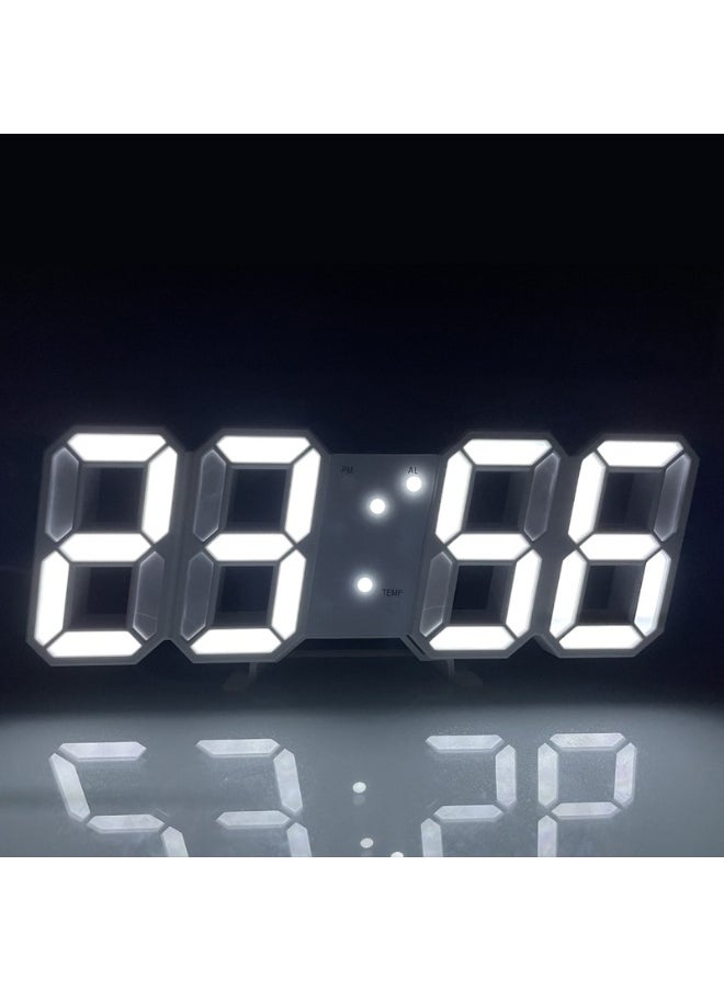 HomKawt 3D Wall Led Alarm Digital Clock White Number Time Clock with Automatic Brightness Adjustable, 12/24 Hr Time/Date Temperature Display, Electric Nightlight Alarm Clock for Modern Home Decoration  - Image 1