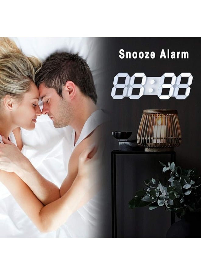 HomKawt 3D Wall Led Alarm Digital Clock White Number Time Clock with Automatic Brightness Adjustable, 12/24 Hr Time/Date Temperature Display, Electric Nightlight Alarm Clock for Modern Home Decoration  - Image 5