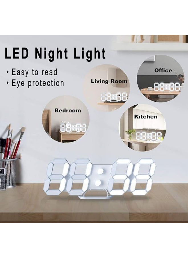 HomKawt 3D Wall Led Alarm Digital Clock White Number Time Clock with Automatic Brightness Adjustable, 12/24 Hr Time/Date Temperature Display, Electric Nightlight Alarm Clock for Modern Home Decoration  - Image 4