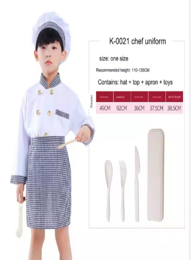 DUNISO Children's chef costume, suitable for boys and girls to wear chef prop costumes, role-playing sets, equipped with aprons, hats, and toy sets, suitable for heights of 110 to 130 centimeters - Image 2