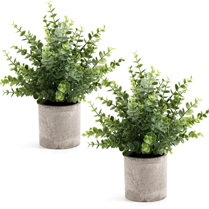 Coferset 2 Pack Small Fake Plants 14" Eucalyptus Potted Artificial Plants for Shelf Desk Home Bathroom Farmhouse Room Coffee Table Decor (Sage Green-Large) - Image 1