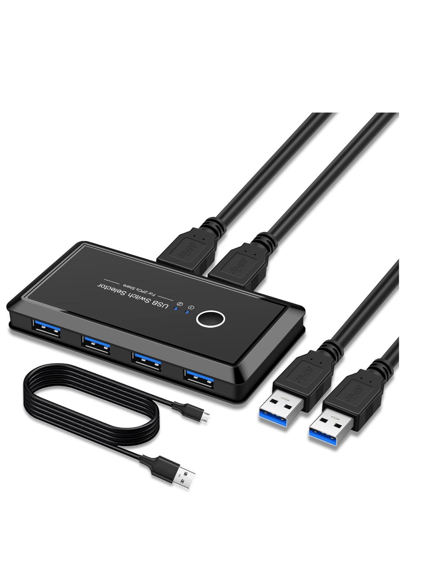 USB Switch Selector, Computers Share 4 Port 2 Peripheral Switcher Adapter Hub PC Printer Scanner Mouse Keyboard with One Button and Pack 3.0 Cable