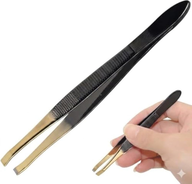 Tweezer - Professional Eyebrow, Facial & Hair Remover - Etched Interior Tip to Grab Hair From the Root-black goldr - Image 1