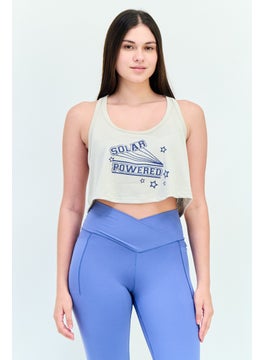 Aerie Offline by Aerie Women Scoop Neck Sleeveless Graphic Printed Cropped Tank Top, Beige  - Image 1
