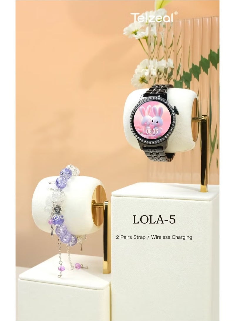 Telzeal Smart Watch with Bracelet – Stylish Design for Ladies & Girls, Sleek Black Color, 2 Pairs of Straps & Wireless Charging, Fitness Tracker, Health Monitor, Elegant Smart Wearable - Image 2