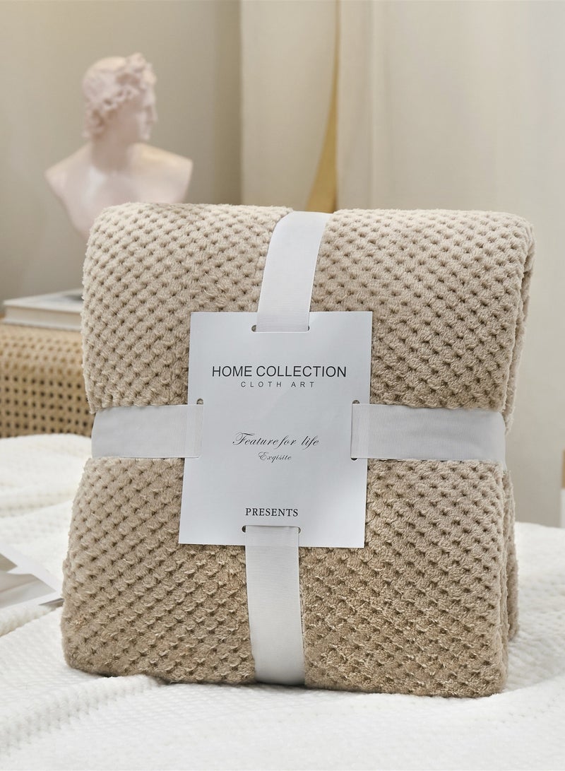 بطانية منقوشة بنقشة الأناناس بلون سادة، بطانية أريكة، بطانية مخملية مرجانية، بطانية من الفلانيل، بطانية قيلولة، لون كاكي