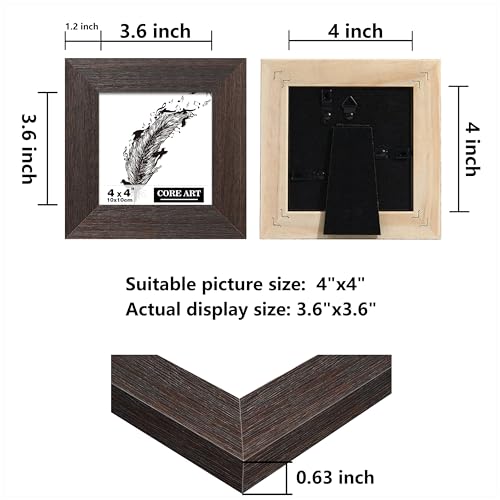 CORE ART 4x4 Picture Frame, Handmade Wood Rustic Brown Photo Frame Set of 2, High Definition Semi-tempered Glass Wall or Tabletop Display - Image 2