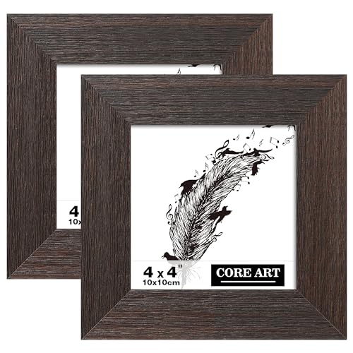CORE ART 4x4 Picture Frame, Handmade Wood Rustic Brown Photo Frame Set of 2, High Definition Semi-tempered Glass Wall or Tabletop Display - Image 1
