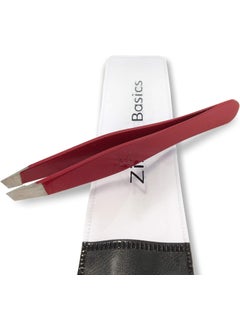 Zizzili Basics Tweezers  Surgical Grade Stainless Steel  Slant Tip for Expert Eyebrow Shaping and Facial Hair Removal  with Protective Pouch  Best Tweezer for Men and Women Ruby Red 