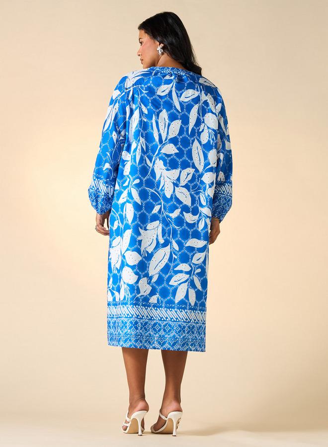 Ulla Popken Plus Size Ulla Popken All-Over Print Dress with Volume Sleeves - Image 3
