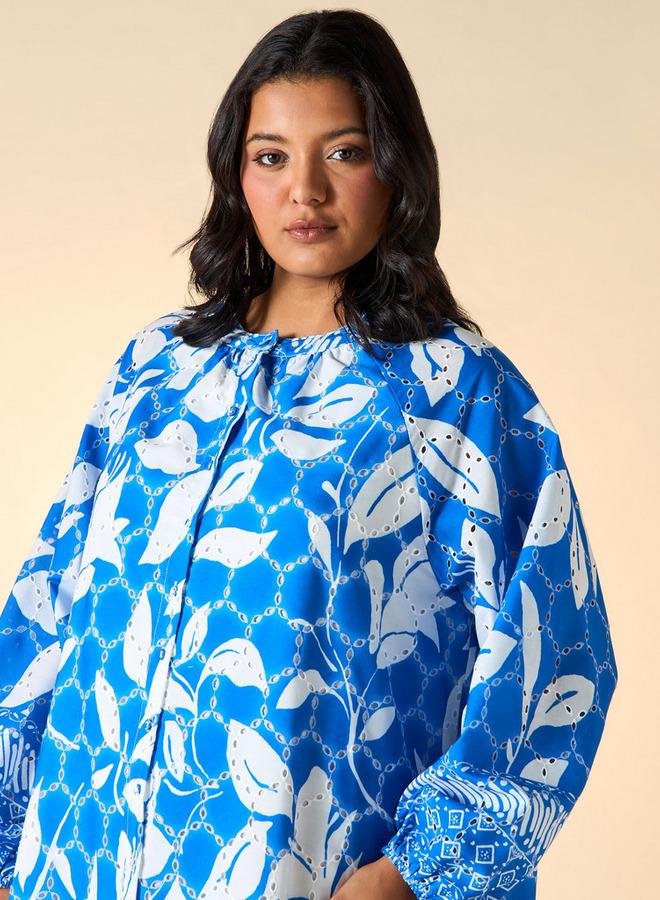 Ulla Popken Plus Size Ulla Popken All-Over Print Dress with Volume Sleeves - Image 4