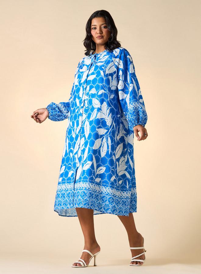 Ulla Popken Plus Size Ulla Popken All-Over Print Dress with Volume Sleeves - Image 2