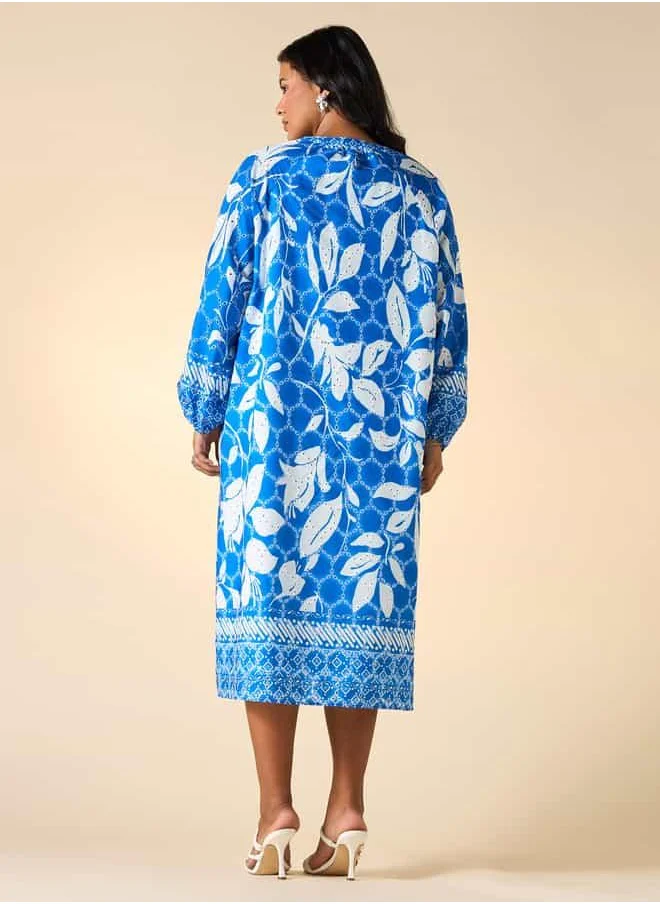  أولا بوبكن Plus Size Ulla Popken All-Over Print Dress with Volume Sleeves