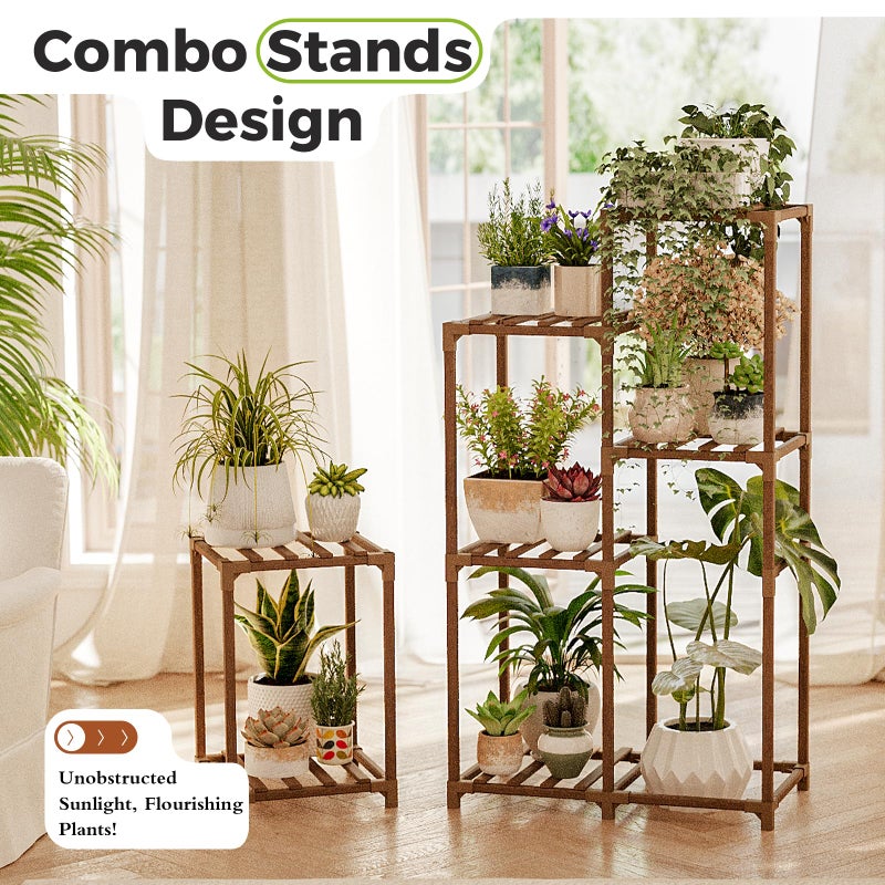 Bamworld Plant Stand Indoor Corner Plant Shelf Wood Plant Holder for Multiple Plants Tall Flower Stands Plants Table Rack Garden Patio Lawn Window 03H, Brown - Image 2