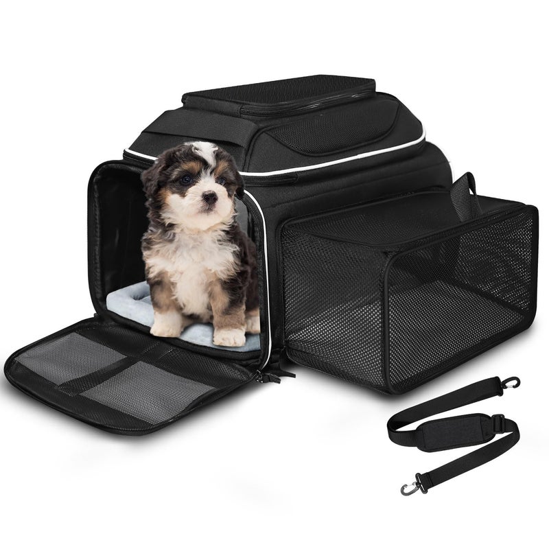 Petskd Top and Side Expandable Pet Carrier 18x11x11 Inches Delta United Airline Approved, Soft-Sided Carrier for Small Cats and Dogs with Locking Safety Zippers and Anti-Scratch Mesh(Black) - Image 1