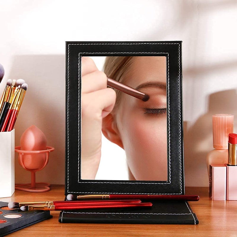 Seven Horses Folding Travel Vanity Mirror with Stand for Cosmetics Personal Beauty Portable Mirrors Black - Image 3
