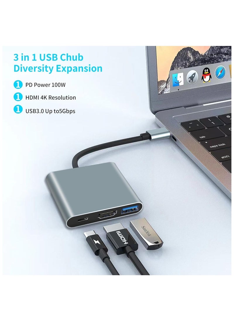 ماركة غير محددة محول USB C إلى HDMI، محول 3 في 1 من HDMI إلى USB C Digital AV متعدد المنافذ، محول USB Type C إلى HDMI بدقة 4K، USB 3.0، متوافق مع MacBook Pro Air iPad Chromebook XPS Acer HP Dell Surface Samsung  - Image 3