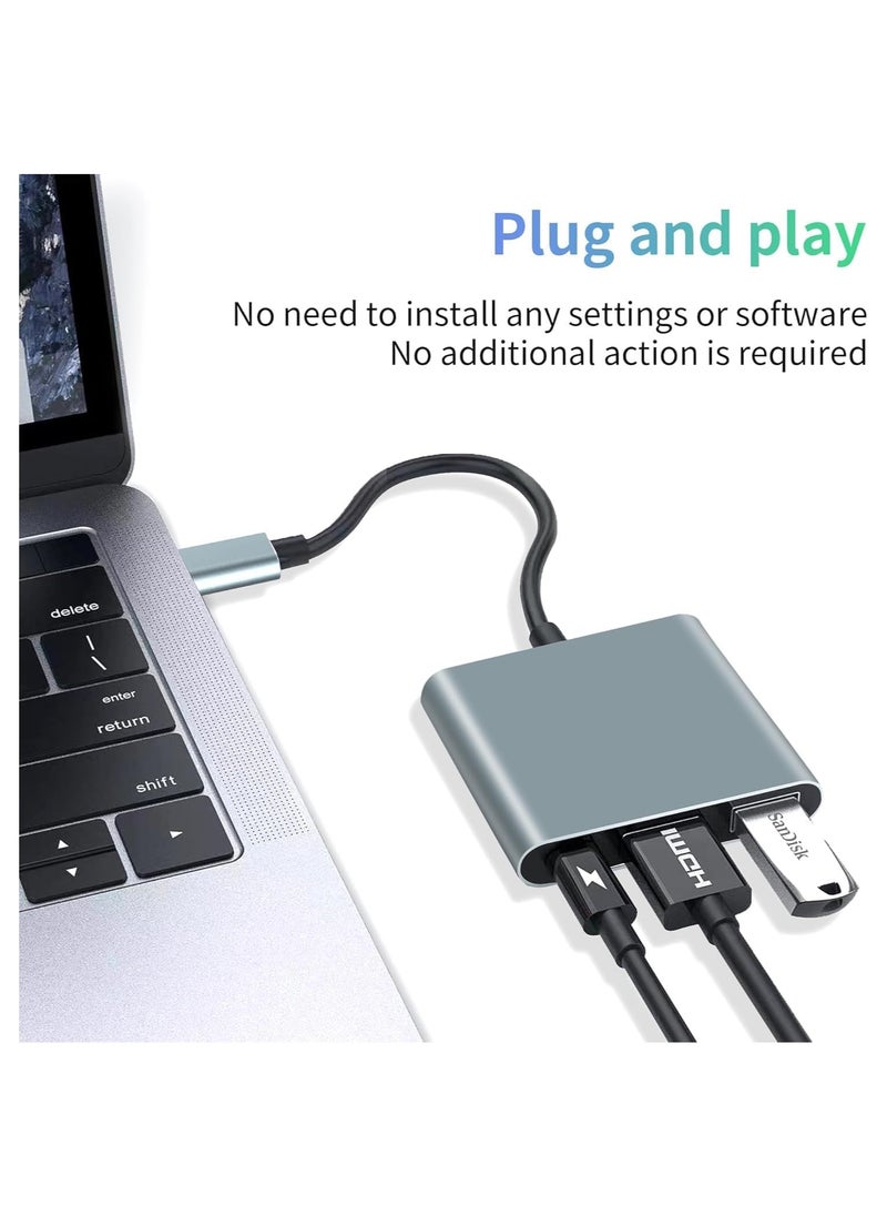 ماركة غير محددة محول USB C إلى HDMI، محول 3 في 1 من HDMI إلى USB C Digital AV متعدد المنافذ، محول USB Type C إلى HDMI بدقة 4K، USB 3.0، متوافق مع MacBook Pro Air iPad Chromebook XPS Acer HP Dell Surface Samsung  - Image 4