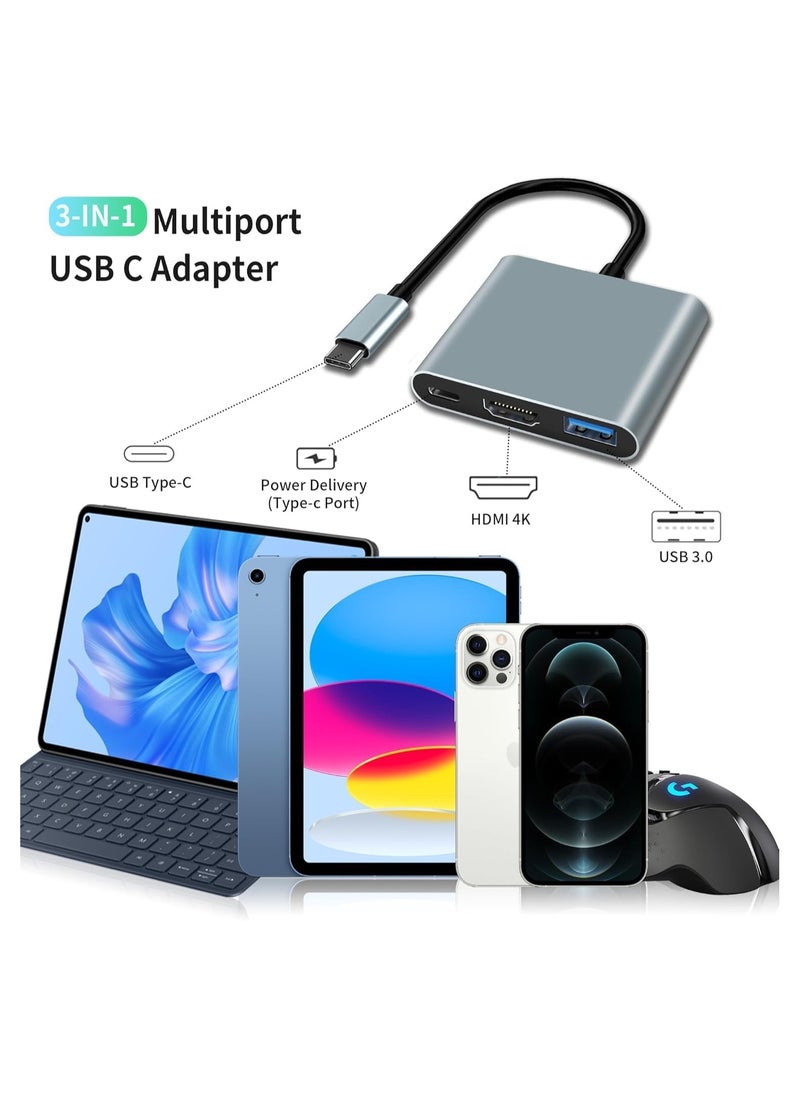 ماركة غير محددة محول USB C إلى HDMI، محول 3 في 1 من HDMI إلى USB C Digital AV متعدد المنافذ، محول USB Type C إلى HDMI بدقة 4K، USB 3.0، متوافق مع MacBook Pro Air iPad Chromebook XPS Acer HP Dell Surface Samsung  - Image 5