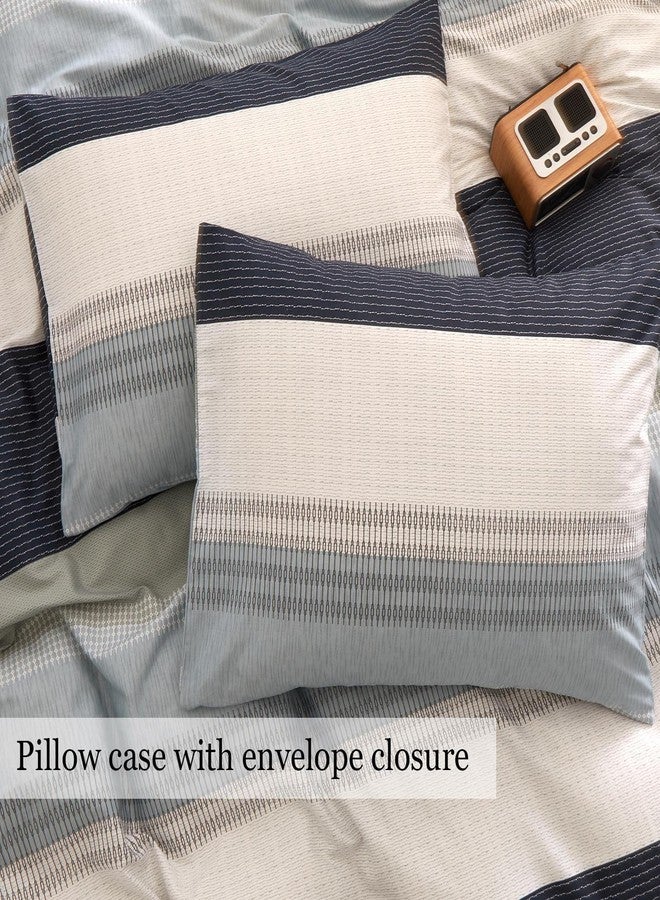 DREAMINGO King Striped Bedding Set Cotton Boys Duvet Cover Set Modern Aesthetic Room Decor Blue Grey Stripes Reversible Geometric Comforter Cover with Zipper Closure - Image 4