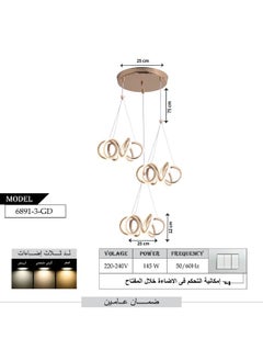 Best Power Modern LED Ceiling Chandelier 6891-3 - 3 Lighting Modes, 145W, Adjustable Length 75cm, Elegant Pendant Light for Living Room, Dining Room, and Bedroom  - Image 3