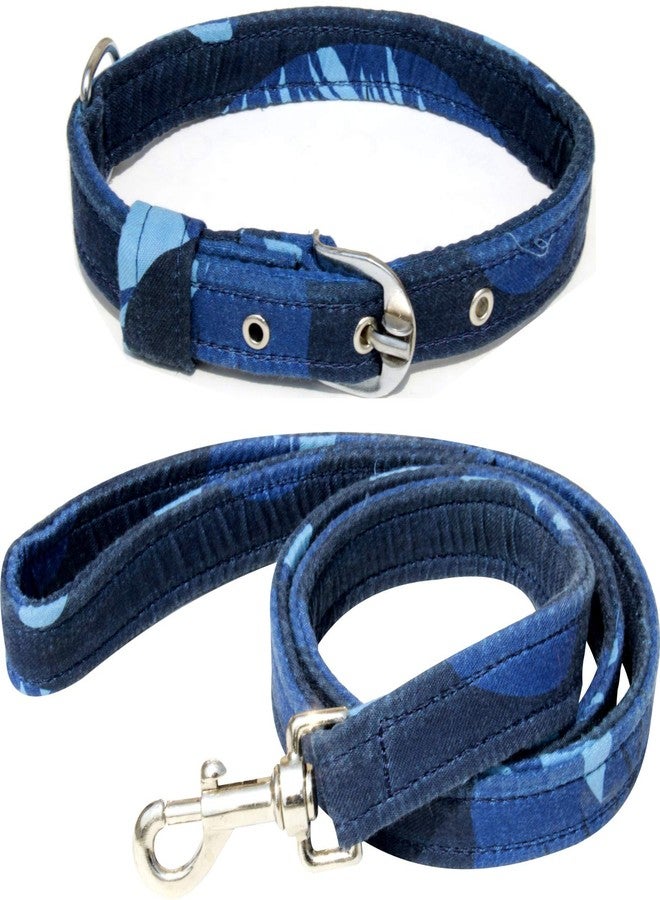 PEDIGONE Dog Belt Combo of 3D Printed Blue Color Dog Collar with Dog Leash for All Breeds Dog Collar Leash (Medium) - Image 1