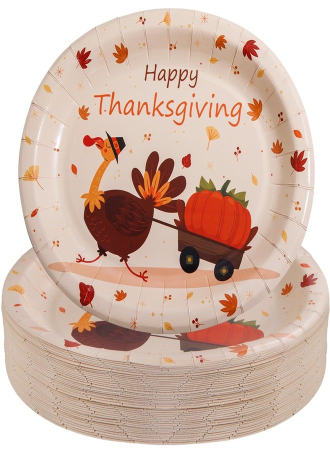 WDF 50Pack Thanksgiving Oval Plates Paper - 10" x 12" Happy Thanksgiving Plates Disposable Dinner Autumn Fall Harvest Party Supply - Turkey Thankful Pattern - Image 1