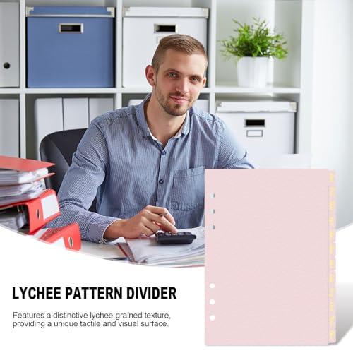 Koqye Leather Textured A5 Paper Card Dividers 6 Holes Ring Index Page Tab Divider for Travel Diary Binder Notebooks Journal Plan (12 Monthly Tabs - Pink) - Image 3