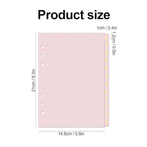 Koqye Leather Textured A5 Paper Card Dividers 6 Holes Ring Index Page Tab Divider for Travel Diary Binder Notebooks Journal Plan (12 Monthly Tabs - Pink) - Image 5
