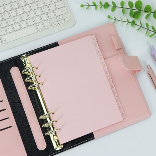 Koqye Leather Textured A5 Paper Card Dividers 6 Holes Ring Index Page Tab Divider for Travel Diary Binder Notebooks Journal Plan (12 Monthly Tabs - Pink) - Image 4