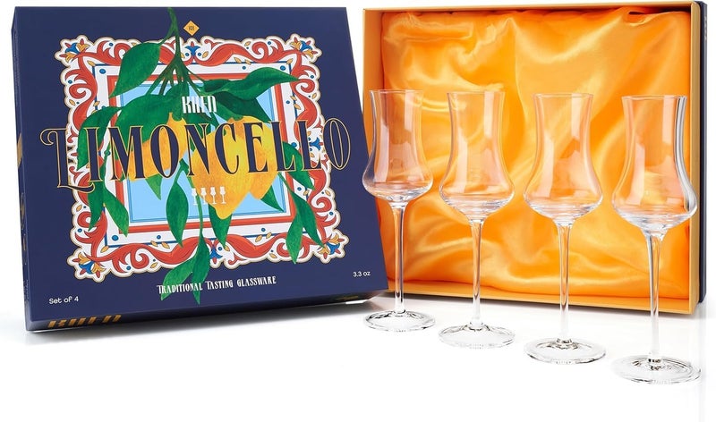 Khen Crystal Limoncello Cordial Glasses | 4 Set | Tall 3.3 oz Long Stemmed Spirit Glassware for Sipping Aromatic Liquor, After Dinner Drink, Digestivem Aperitif, Elegant Cordial Tulip Shaped Stemware - Image 3